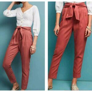 CARTONNIER by Anthropologie Womens 2 Petite Mauve Coral Paperbag Tie Waist PANTS